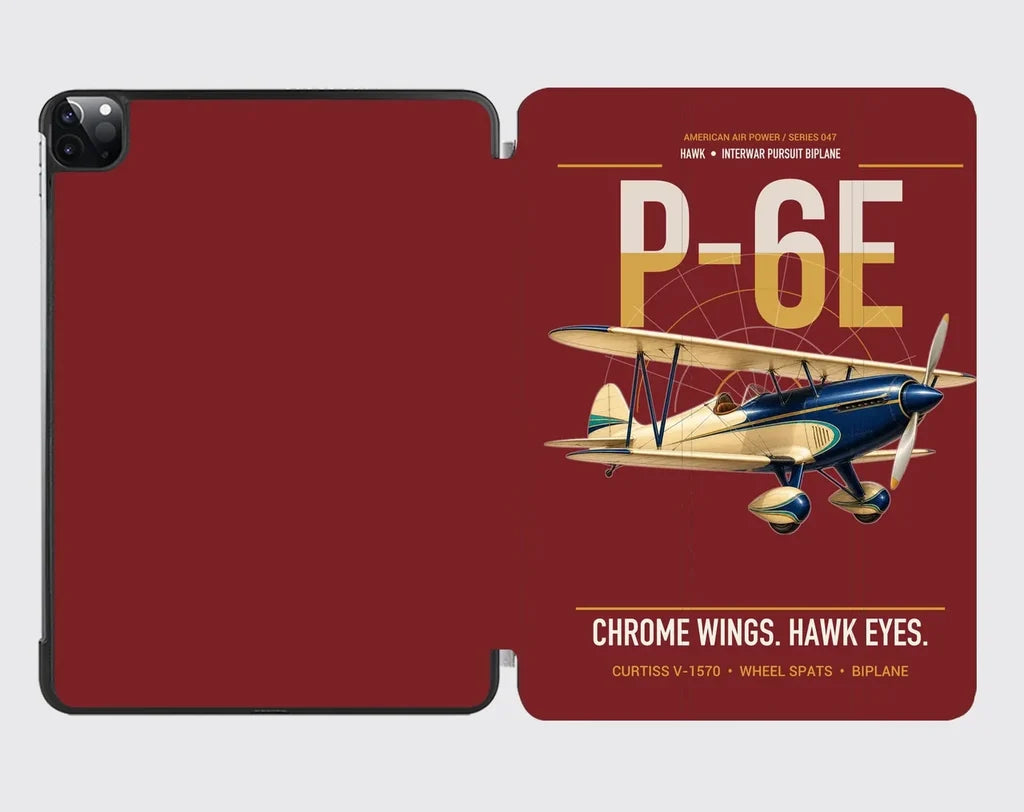 Curtiss P-6E Hawk design on dark red ipad tablet case