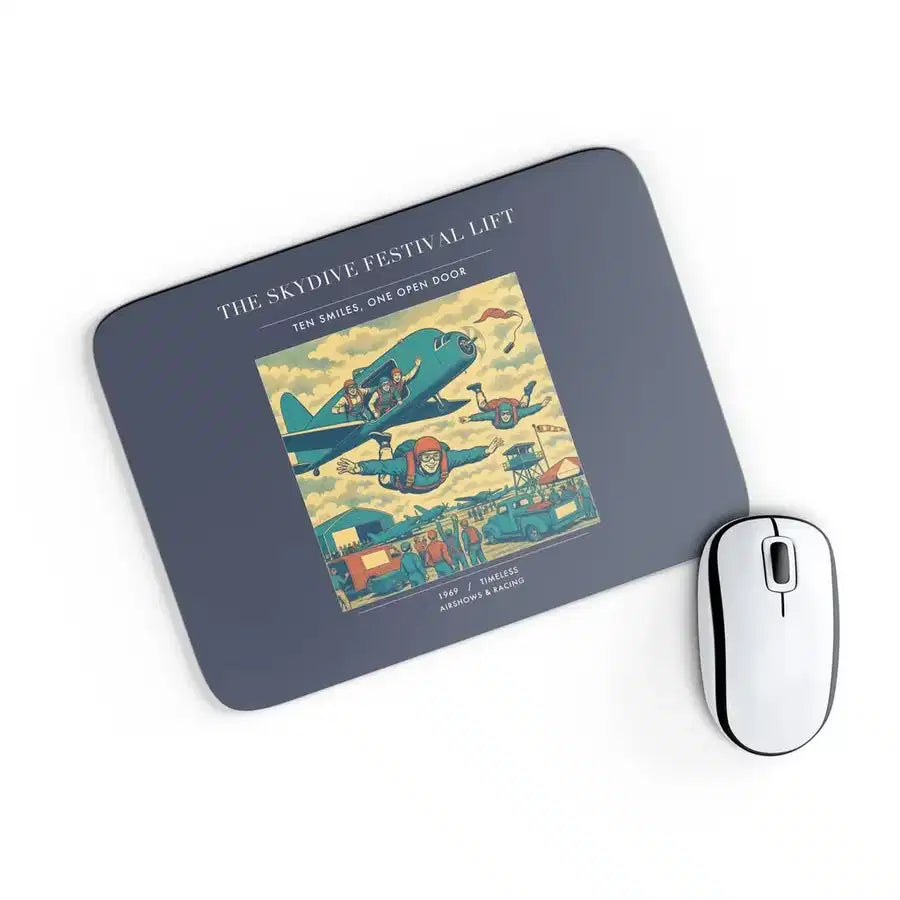 VINTAGE G4471 - The Skydive Festival Lift - Designed Mouse Pads design on navyblue rectangle