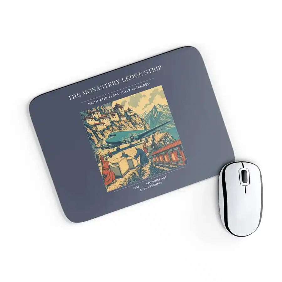 VINTAGE G4341 - The Monastery Ledge Strip - Designed Mouse Pads design on navyblue rectangle