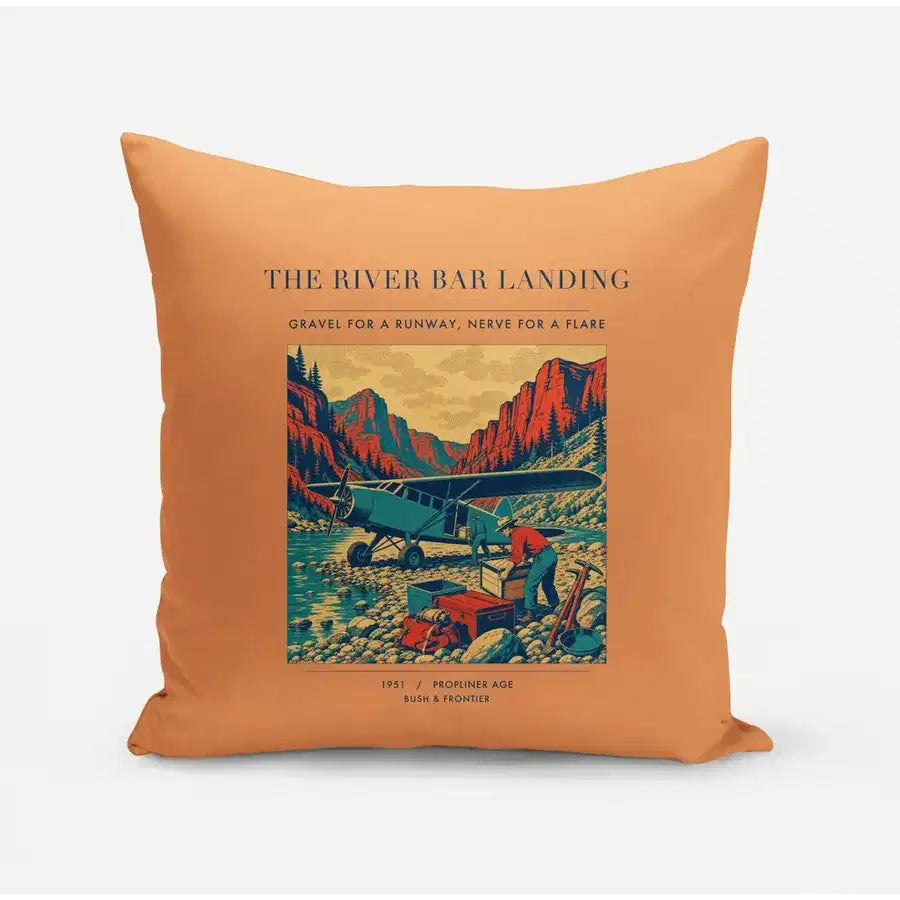 VINTAGE G4193 - The River Bar Landing - Designed Pillows design on orange