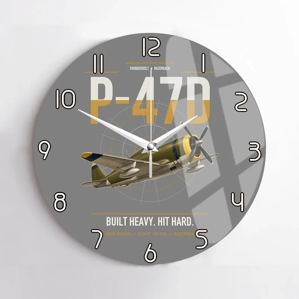 P-47D Thunderbolt Razorback design on gray no frame wall clock