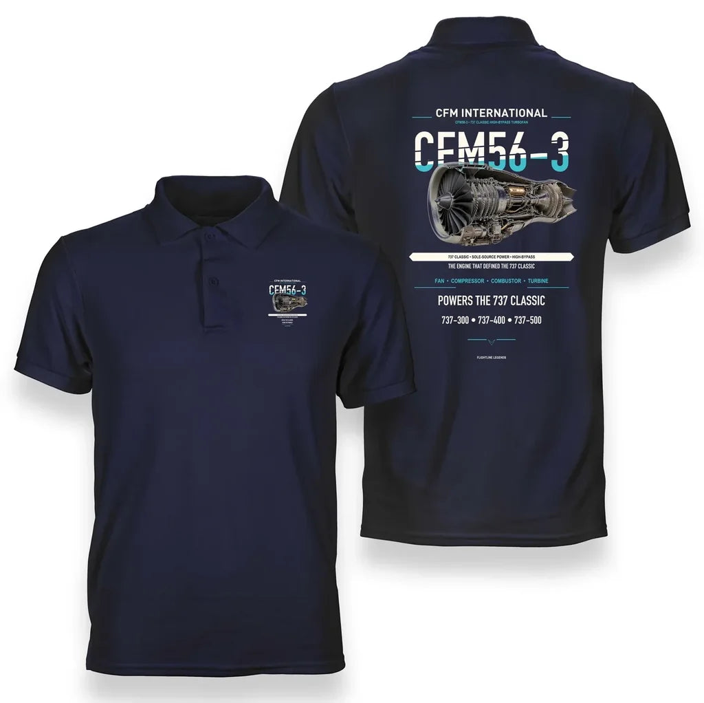 CFM56-3 design on navy blue polo