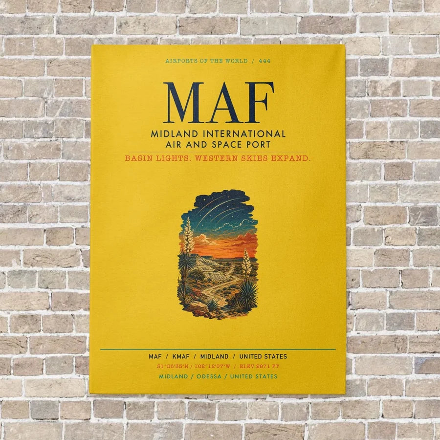 Midland International Air and Space Port MAF vertical canvas print - no frame - yellow background