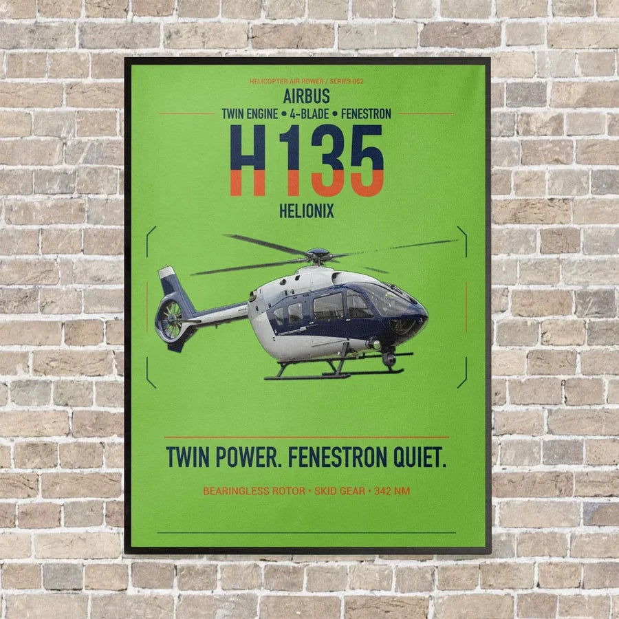 Airbus H135 vertical canvas print - framed - light green background