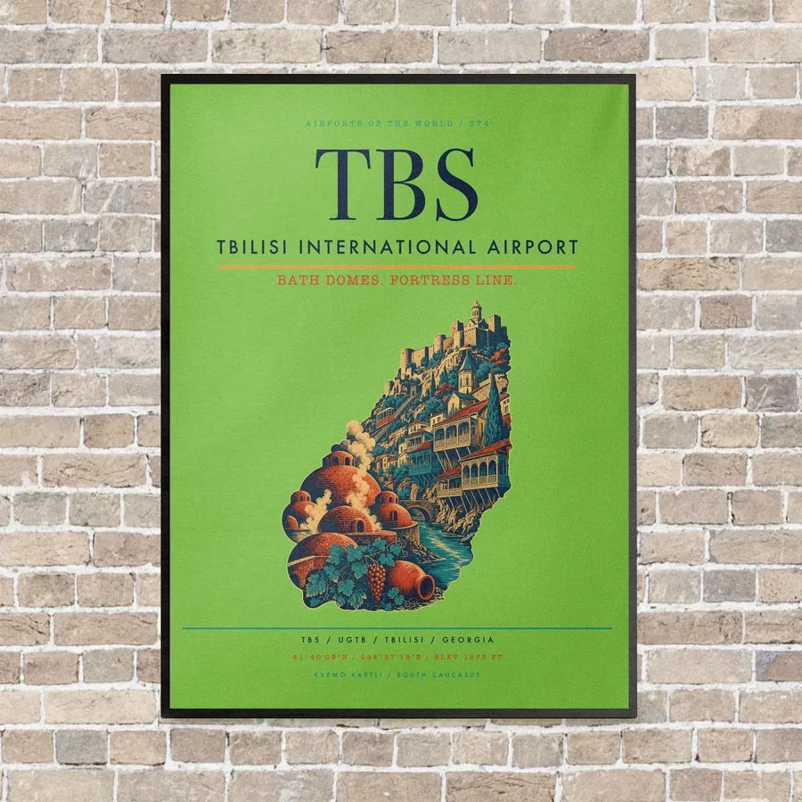 Tbilisi International Airport TBS vertical canvas print - framed - light green background