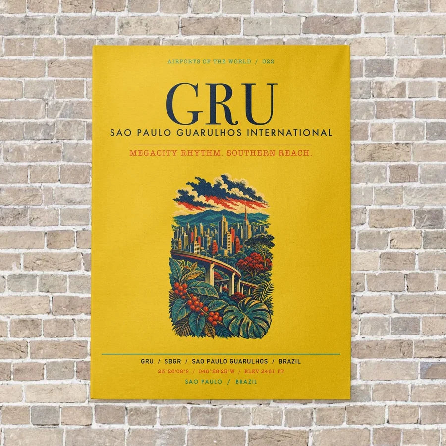 Sao Paulo Guarulhos International Airport GRU vertical canvas print - no frame - yellow background