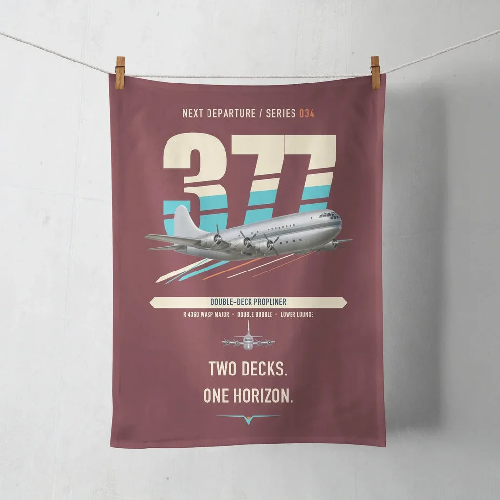 Boeing 377 Stratocruiser design on dark red towel