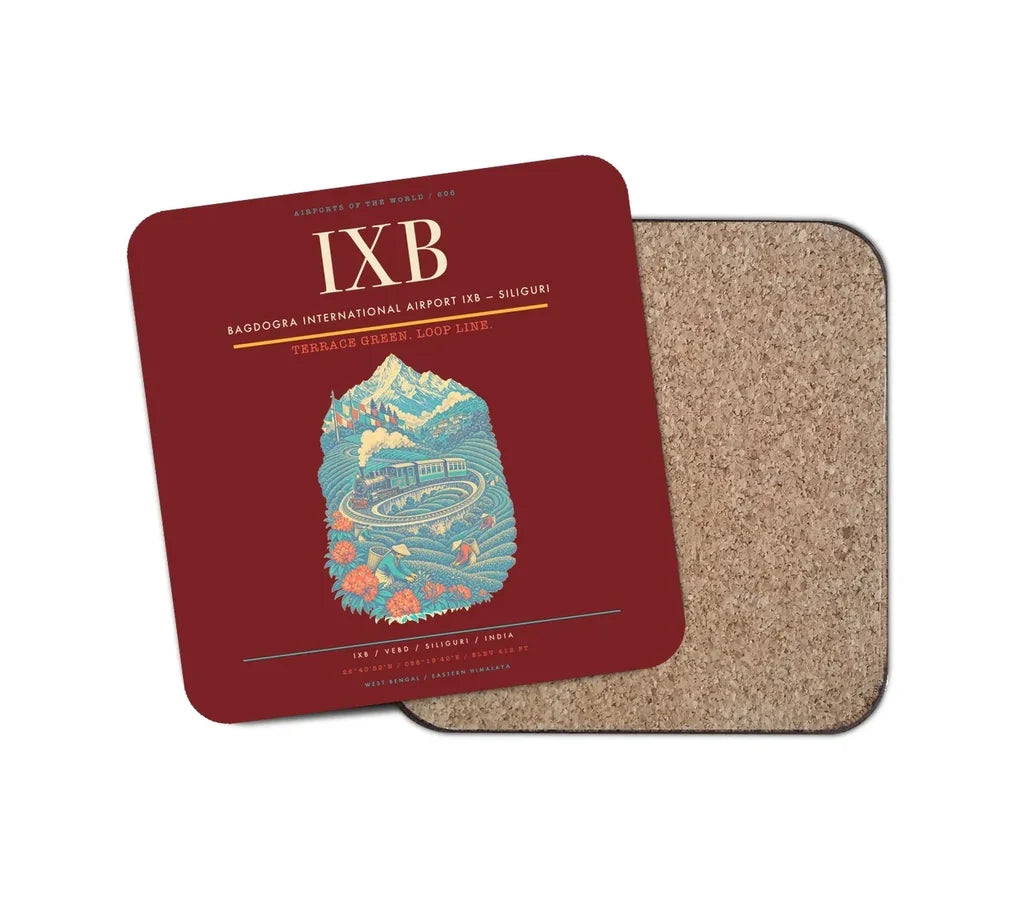 Bagdogra International Airport (IXB) design on dark red 1 piece coaster