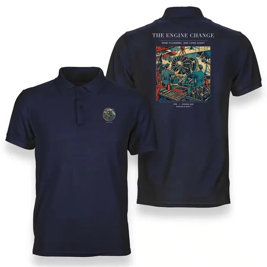 VINTAGE G4167 - The Engine Change - Double-Side Polo T-Shirt design on navyblue