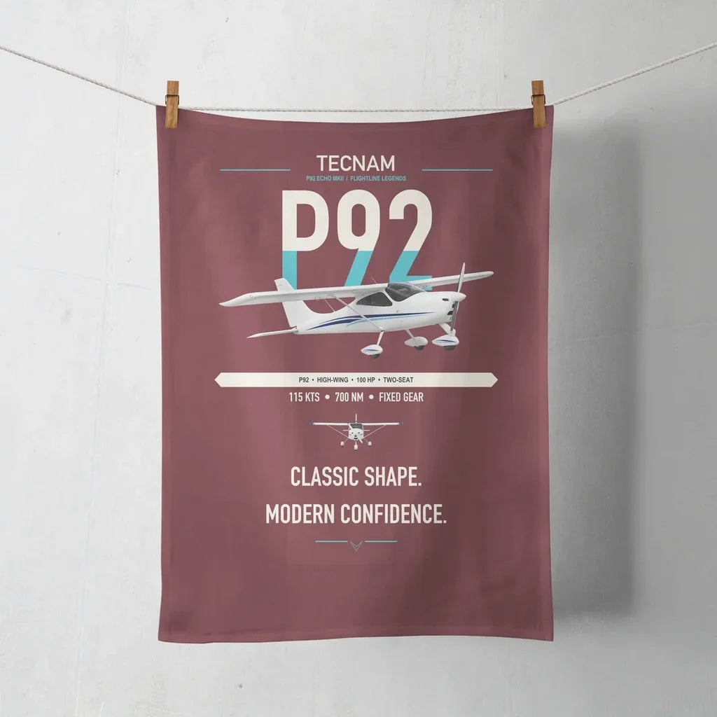 Tecnam P92 Echo MkII design on dark red towel