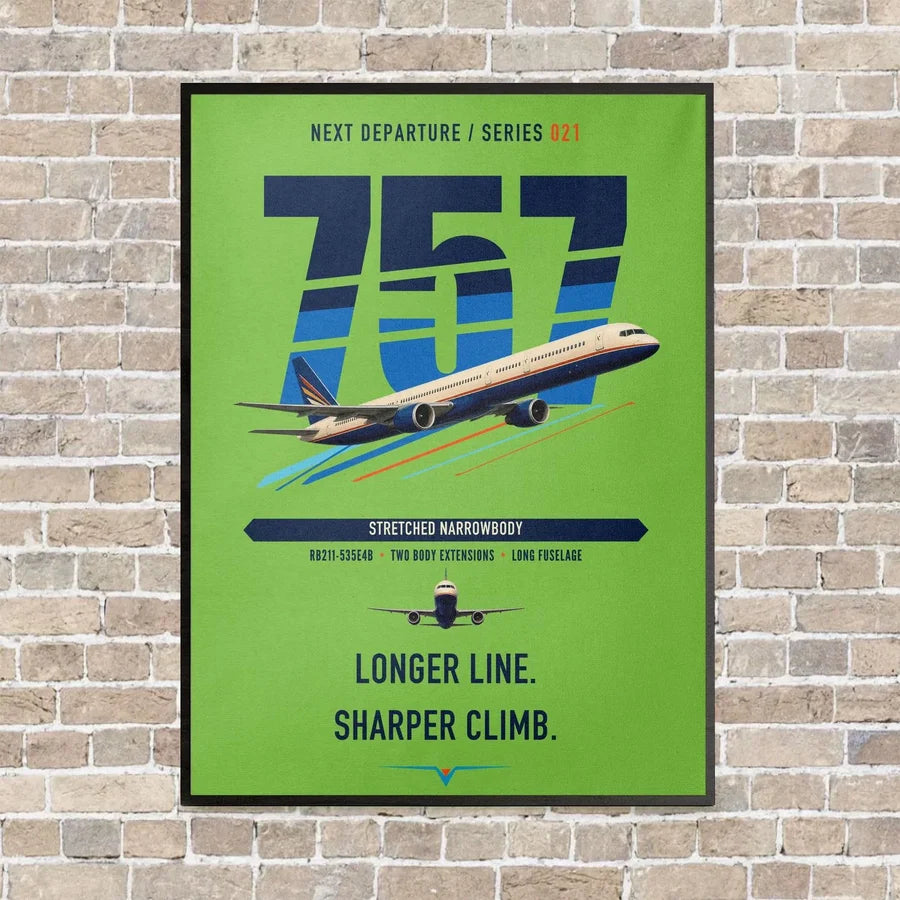 Boeing 757-300 vertical canvas print - framed - light green background