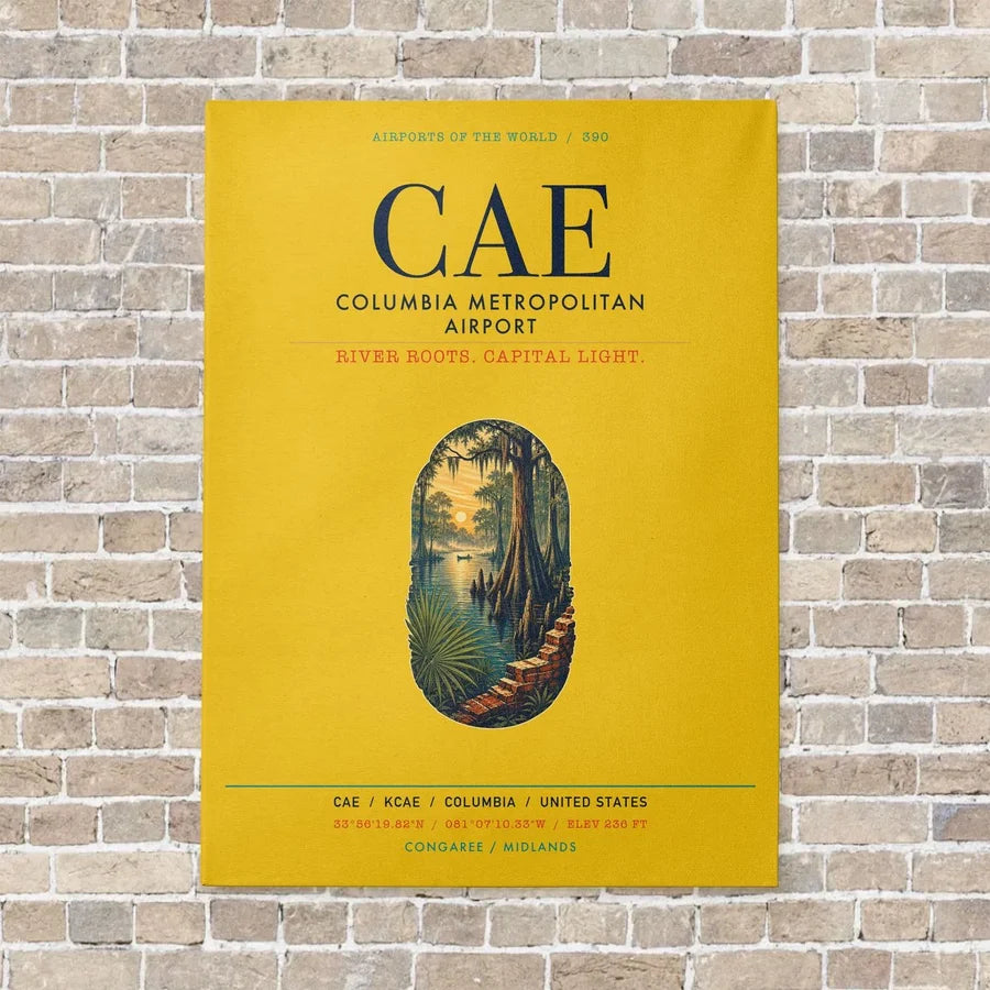 Columbia Metropolitan Airport CAE vertical canvas print - no frame - yellow background
