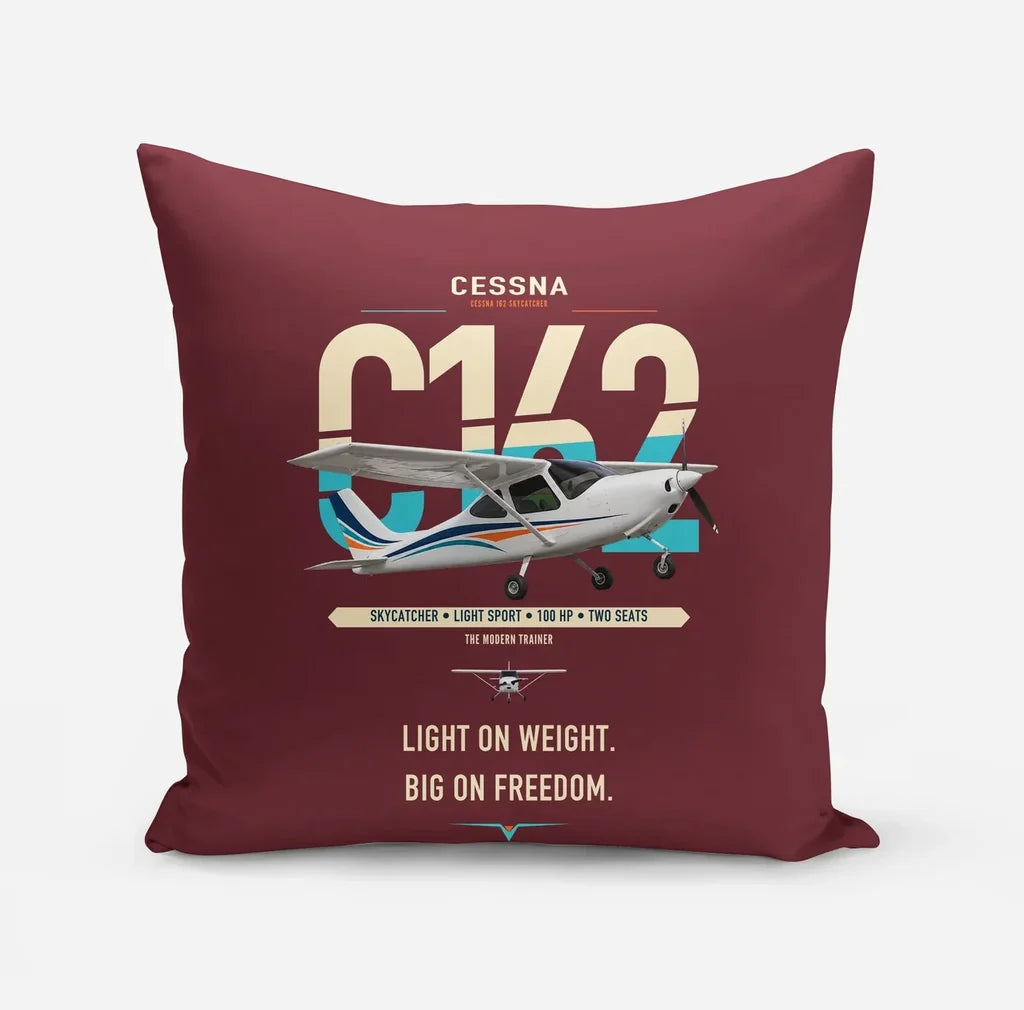 Cessna 162 Skycatcher design on dark red pillow