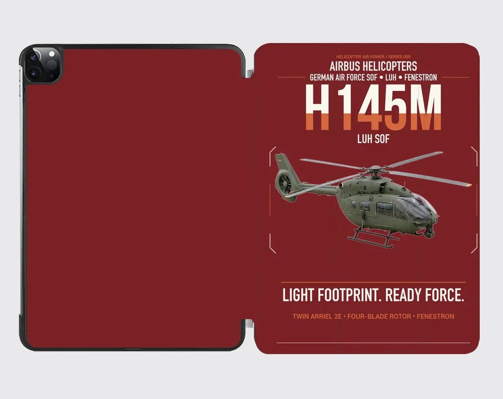 Airbus Helicopters H145M LUH SOF design on dark red ipad tablet case