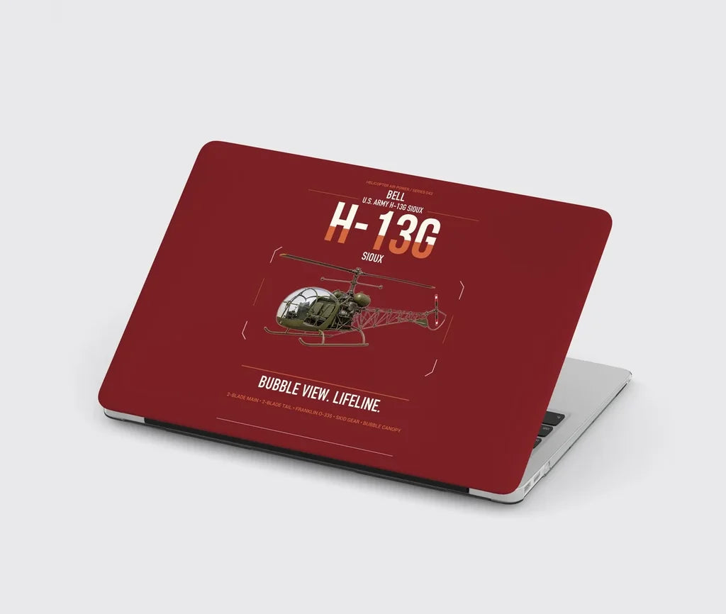 Bell H-13G Sioux design on dark red MacBook case