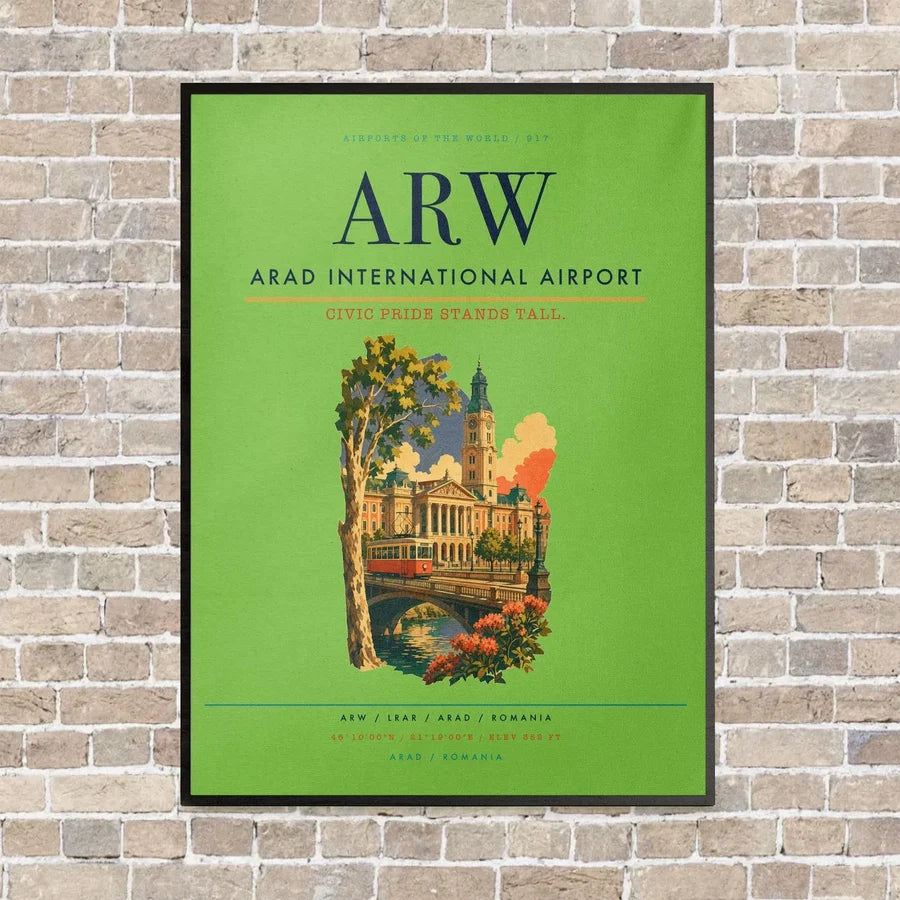 Arad International Airport ARW vertical canvas print - framed - light green background