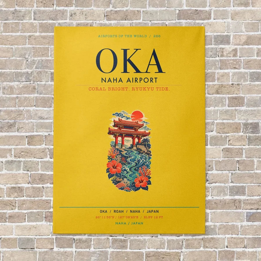 Naha Airport OKA vertical canvas print - no frame - yellow background