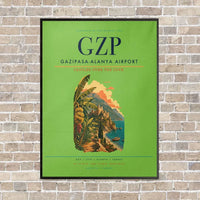 Thumbnail for Gazipasa-Alanya Airport GZP vertical canvas print - framed - light green background