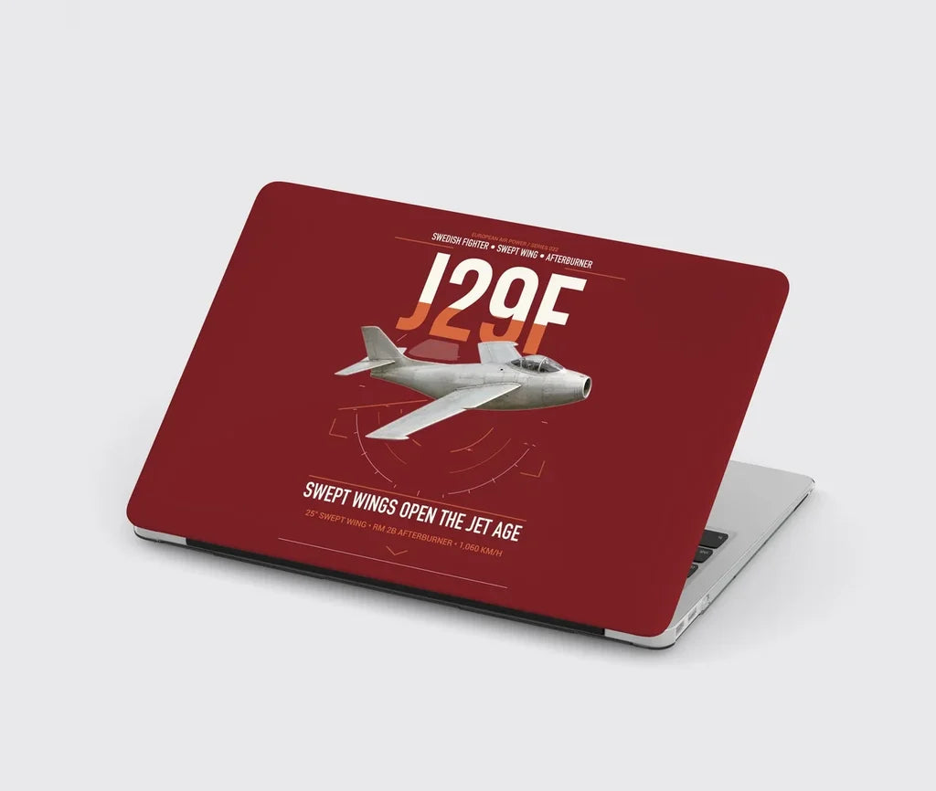 Saab J 29F Tunnan design on dark red MacBook case