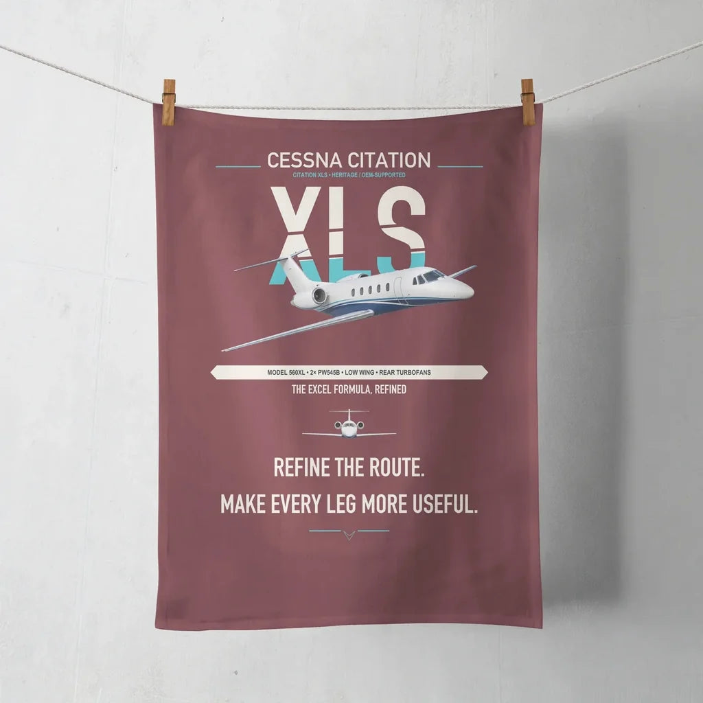 Cessna Citation XLS design on dark red towel