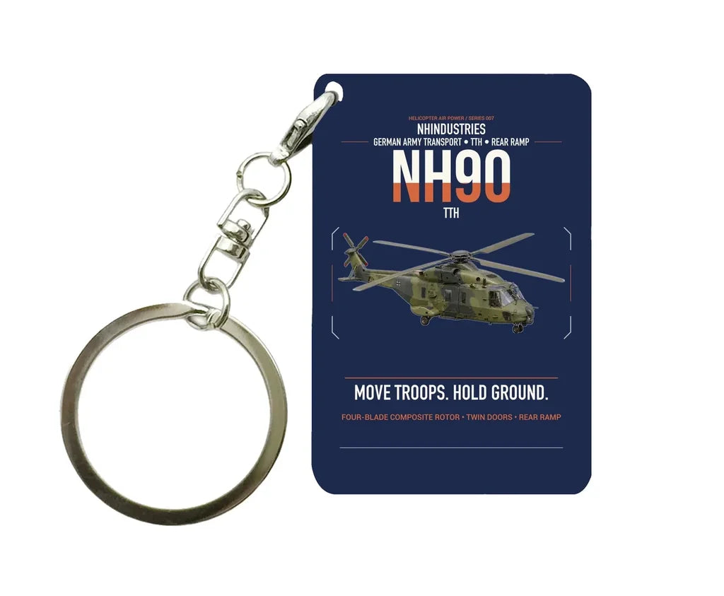 NHIndustries NH90 TTH design on navy blue designed key chain, double-side print