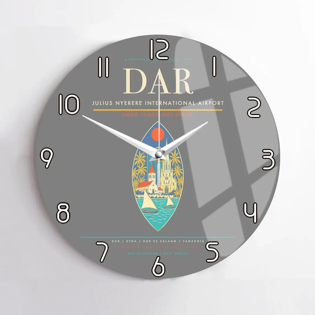 Julius Nyerere International Airport (DAR) design on gray no frame wall clock