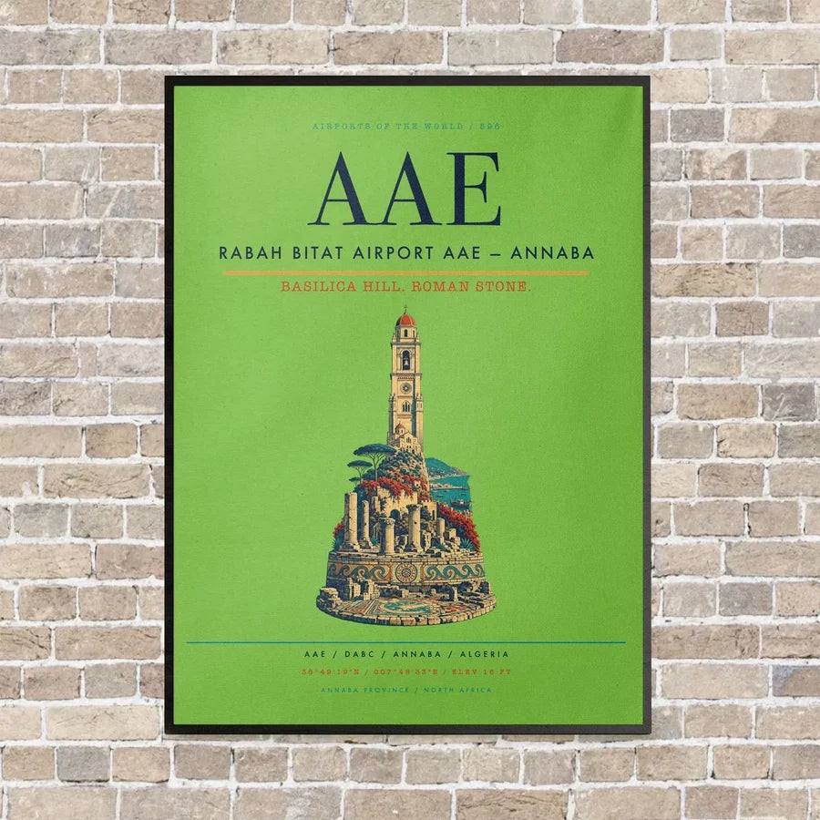 Rabah Bitat Airport AAE — Annaba vertical canvas print - framed - light green background