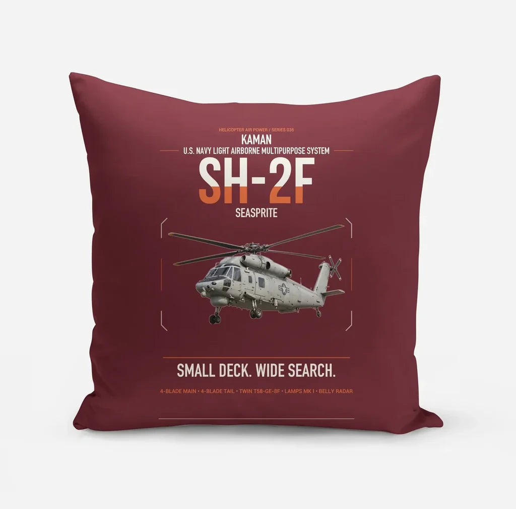 Kaman SH-2F Seasprite design on dark red pillow