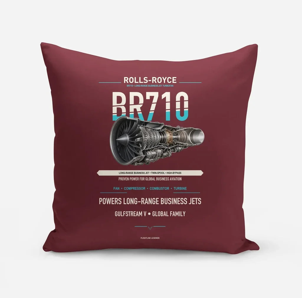 BR710 design on dark red pillow