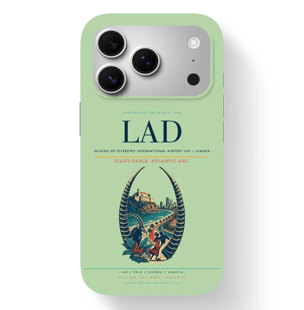 Luanda Airport (LAD) design on light green iPhone 17 Pro MagSafe case