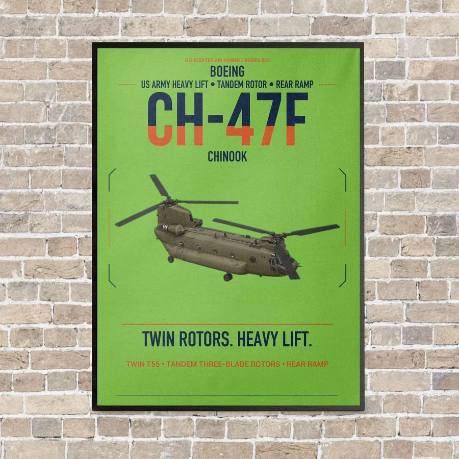 Boeing CH-47F Chinook vertical canvas print - framed - light green background