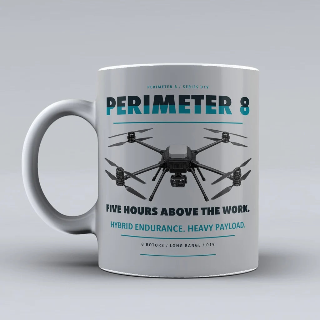 Perimeter 8 Mug design on light gray skyfront