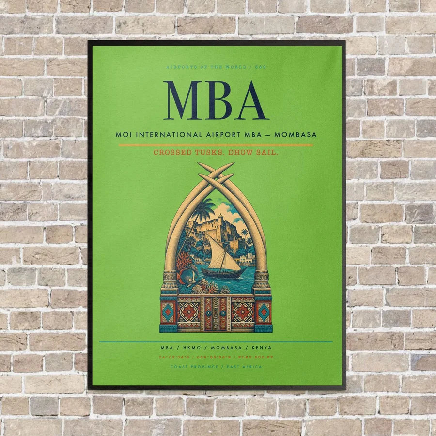 Moi International Airport MBA — Mombasa vertical canvas print - framed - light green background