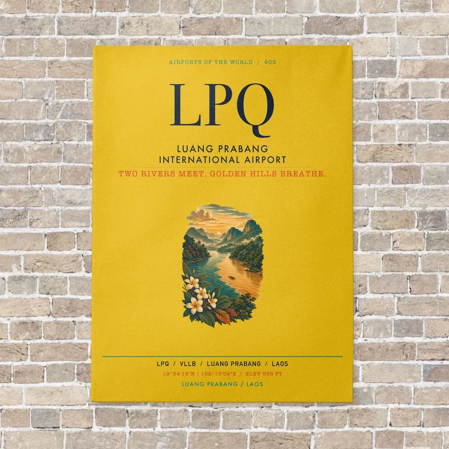 Luang Prabang International Airport LPQ vertical canvas print - no frame - yellow background