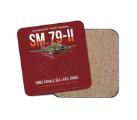Thumbnail for Savoia-Marchetti SM.79-II Sparviero design on dark red 1 piece coaster