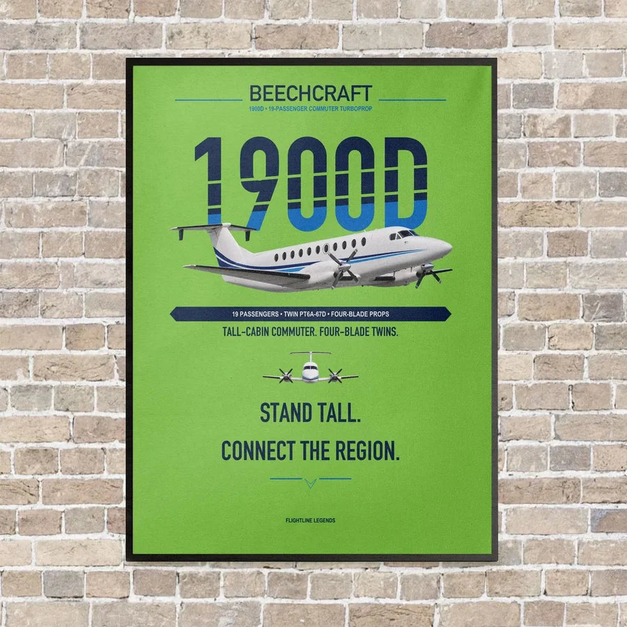 Beechcraft 1900D vertical canvas print - framed - light green background