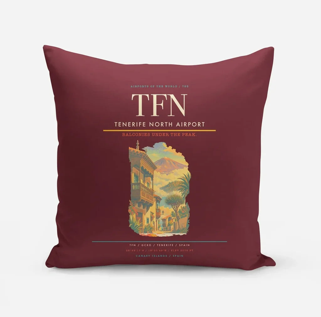 Tenerife North Airport (TFN) design on dark red pillow
