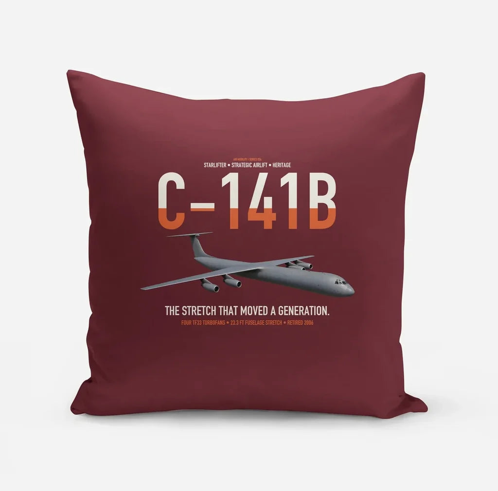 C-141B Starlifter design on dark red pillow