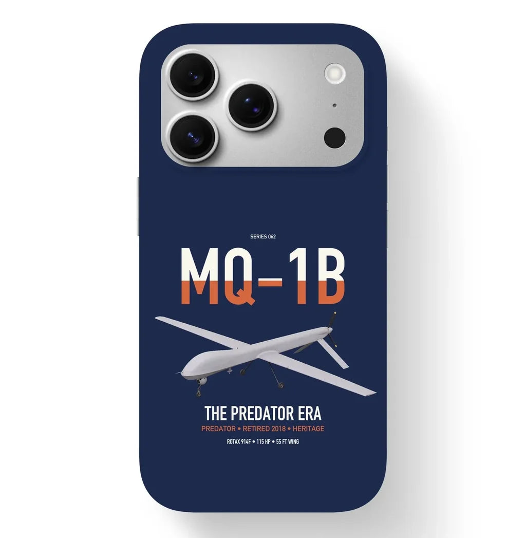 MQ-1B Predator design on navy blue magsafe iphone case, for iPhone 17 Pro