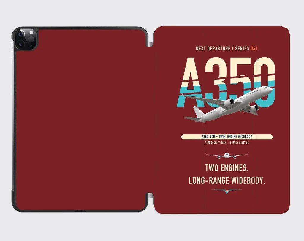 Airbus A350-900 design on dark red ipad tablet case