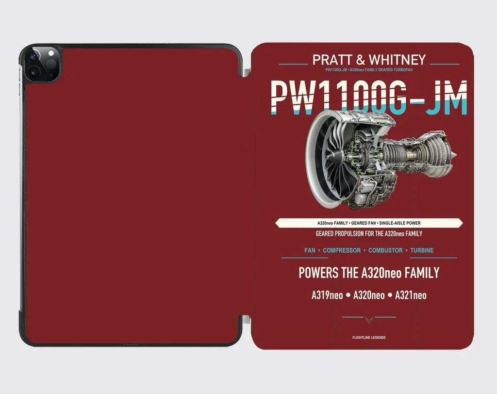 PW1100G-JM design on dark red ipad tablet case