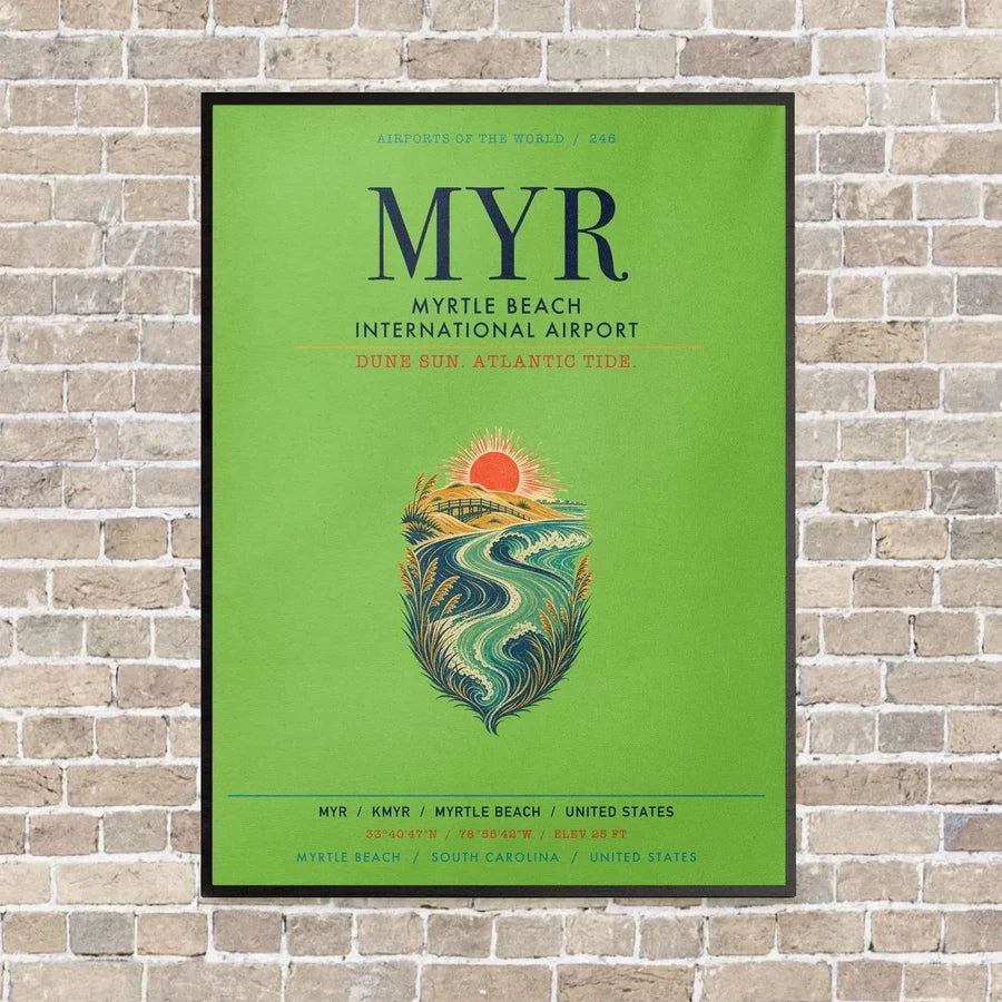 Myrtle Beach International Airport MYR vertical canvas print - framed - light green background