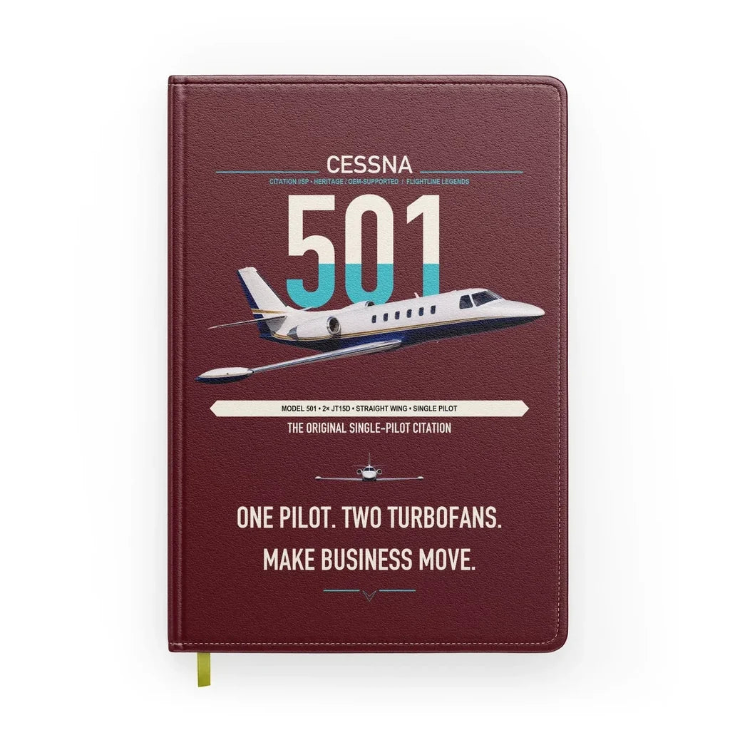 Cessna 501 Citation I SP design on dark red notebook