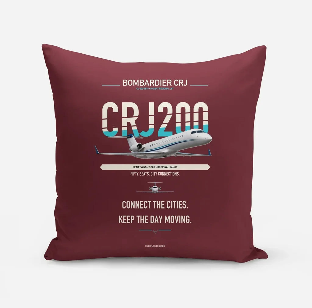 Bombardier CRJ200 design on dark red pillow