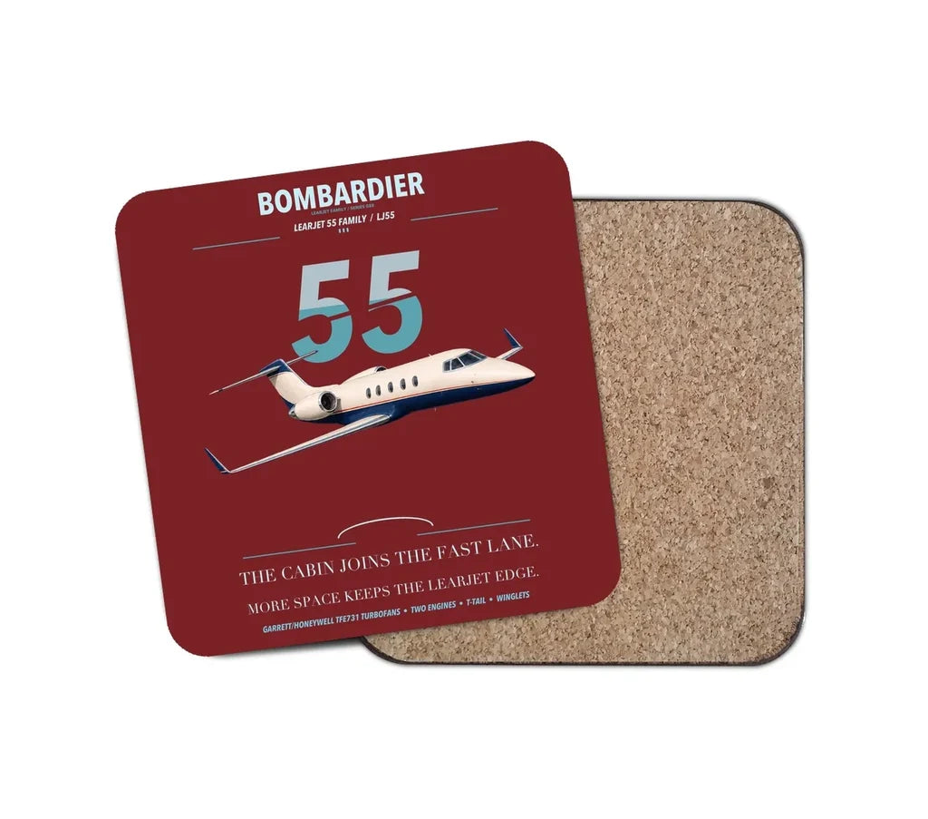 Bombardier Learjet 55 design on dark red 1 piece coaster