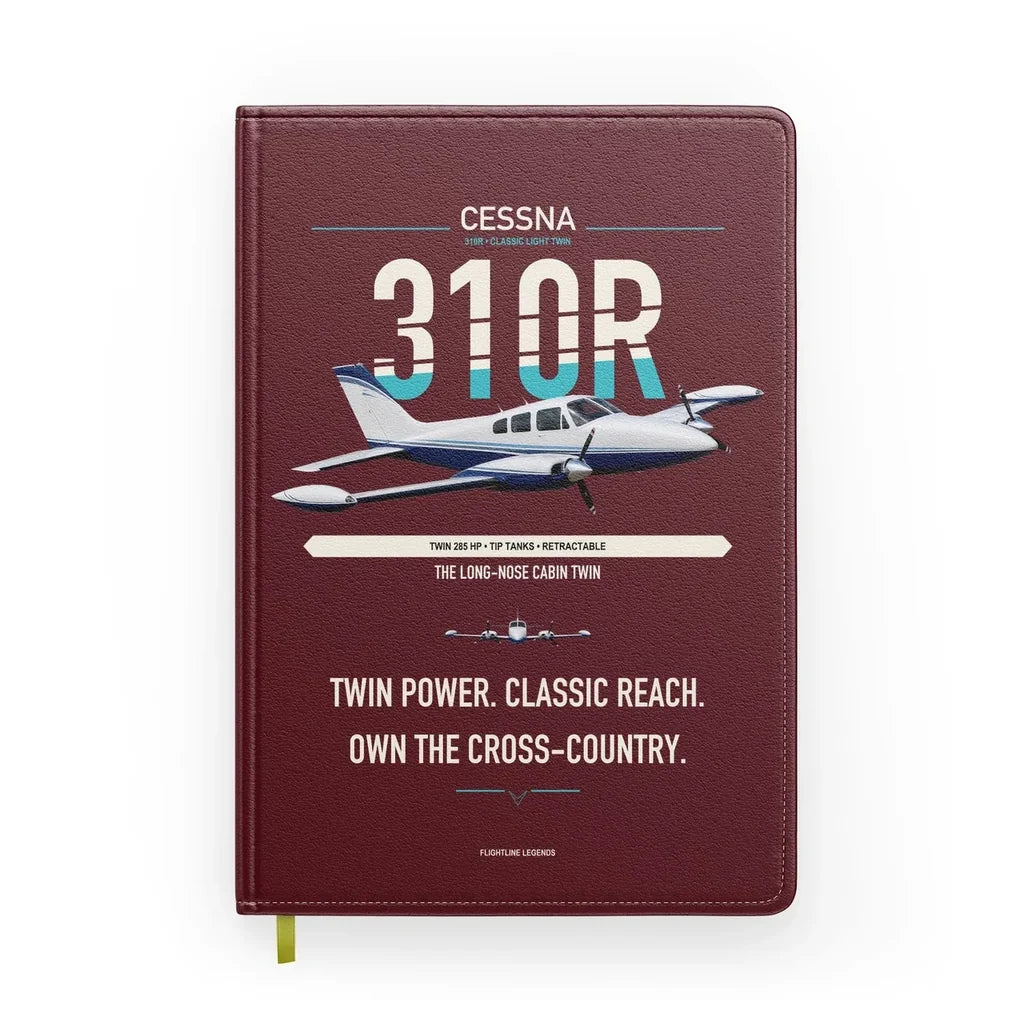 Cessna 310R design on dark red notebook