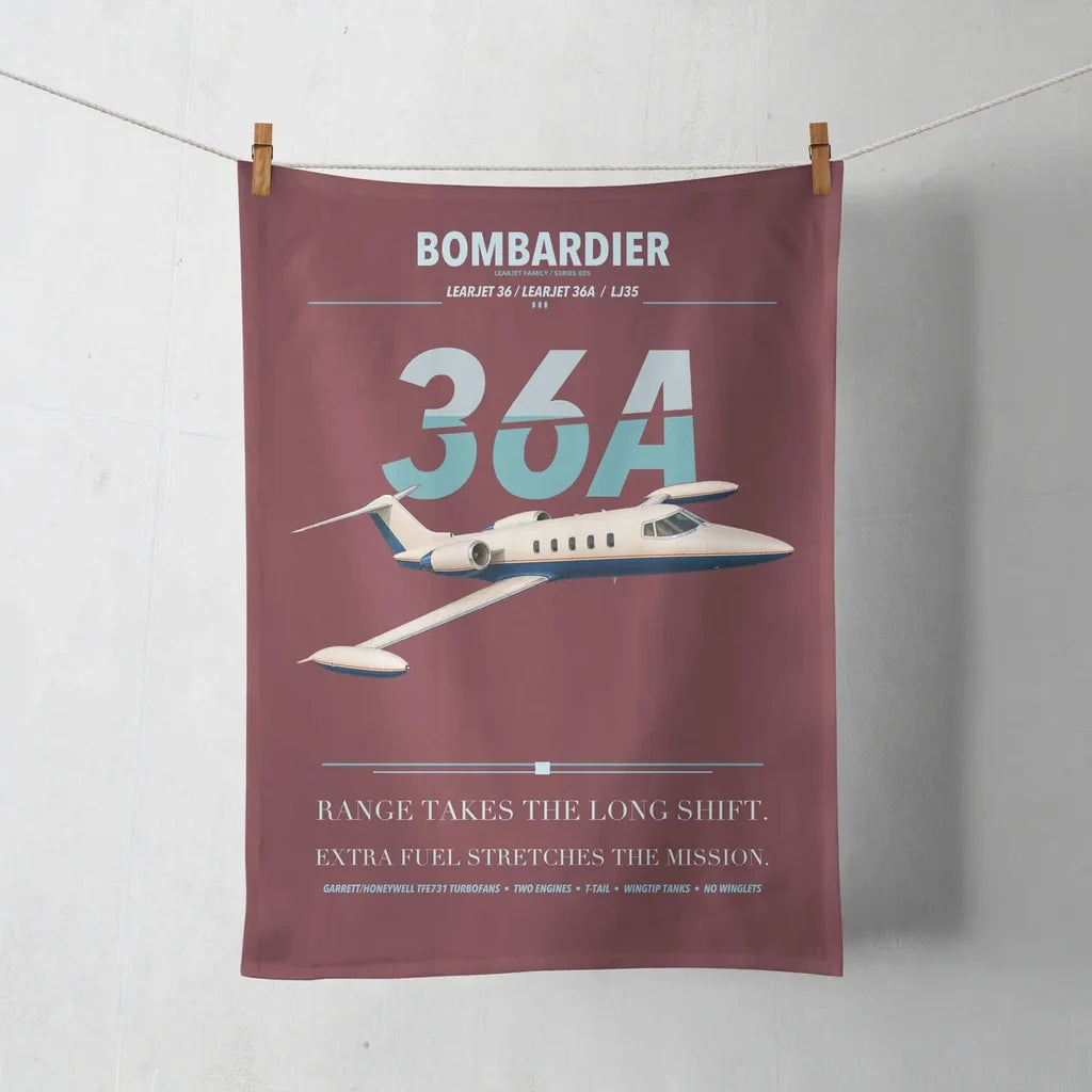 Bombardier Learjet 36A design on dark red towel