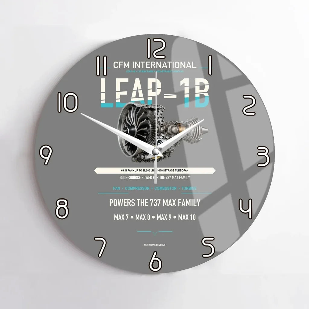 CFM LEAP-1B design on gray no frame wall clock