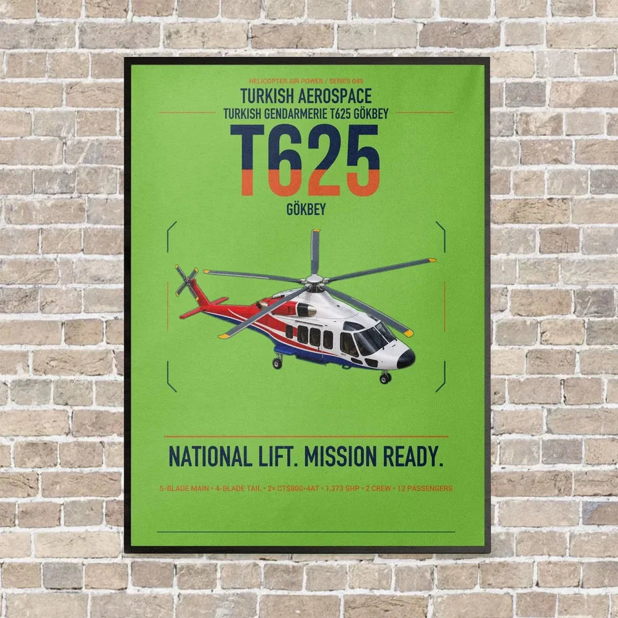 Turkish Aerospace T625 Gökbey vertical canvas print - framed - light green background