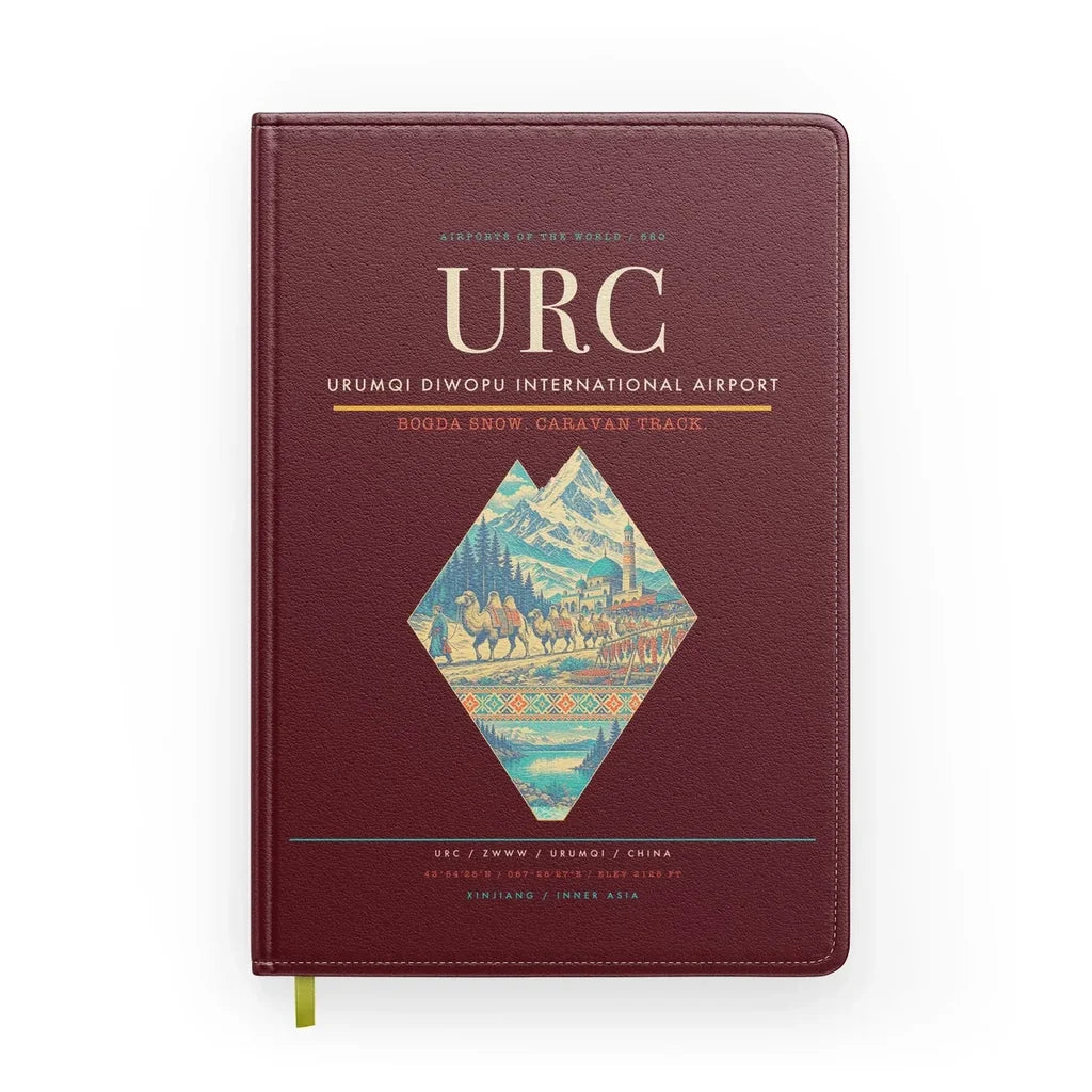 Urumqi Diwopu International Airport (URC) design on dark red notebook